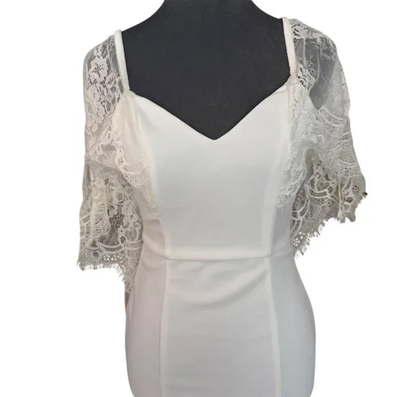 Lulus White Lace Overlay Bridal Gown With V-Back & Flutter Sleeves - Picture 6 of 10